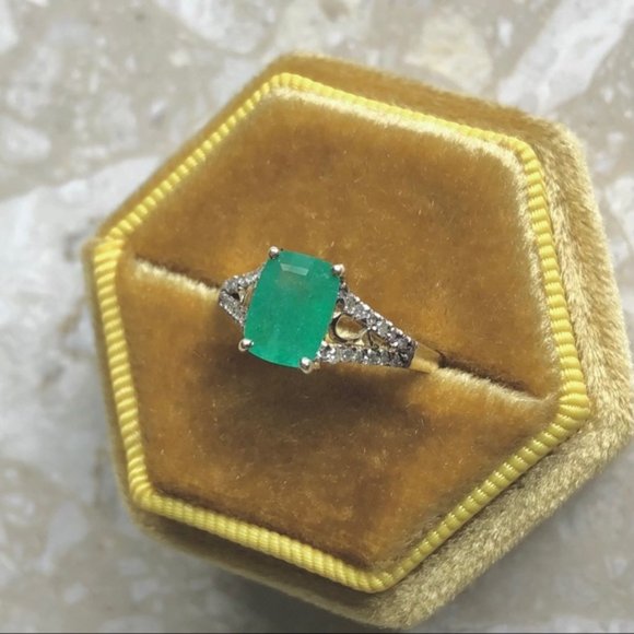 Emerald Cut Emerald Diamond Yellow Gold Ring